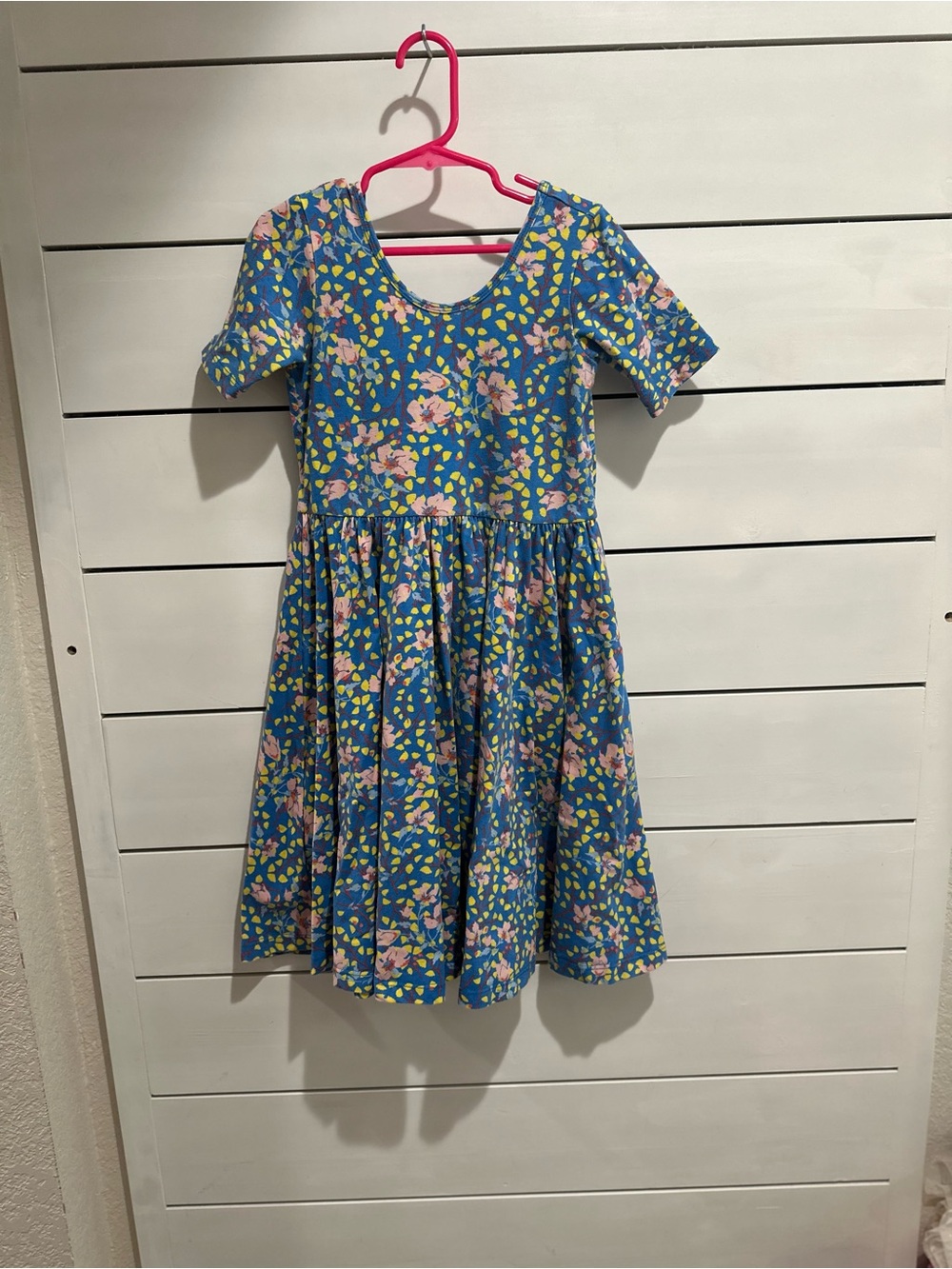 Alice and Ames short Sleeve Ballet dress in Blue with Pink flowers